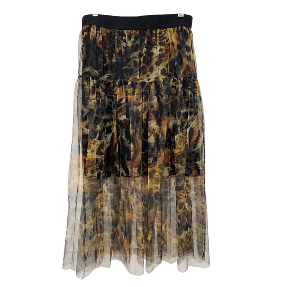 DKNY Dresses & Skirts - DKNY Animal Print Tulle Overlay Midi Skirt Medium